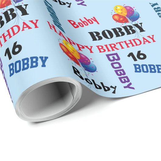 Happy Birthday Custom Boys Name and Age Cadeaupapier (Rol Hoek)