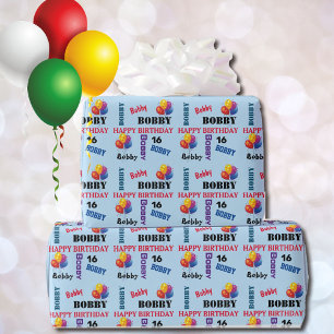 Happy Birthday Custom Boys Name and Age Cadeaupapier