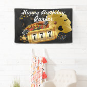Happy Birthday Custom Casino Party Zwart Goud Spandoek (Insitu)