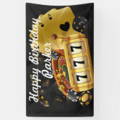 Happy Birthday Custom Casino Party Zwart Goud Spandoek (Verticaal)