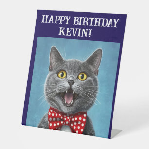 HAPPY BIRTHDAY CUSTOM CAT voetstuk teken Reclamebord Met Voetstuk
