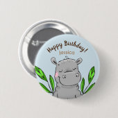 Happy Birthday Custom Cute Hippo Ronde Button 5,7 Cm (Voorkant /achterkant)
