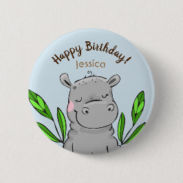 Happy Birthday Custom Cute Hippo Ronde Button 5,7 Cm