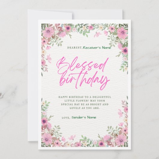 Happy Birthday Custom Digitale Bloemen Kaart (Voorkant)