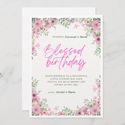 Happy Birthday Custom Digitale Bloemen Kaart (Voorkant / Achterkant)