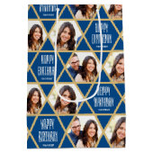 Happy Birthday Custom Foto Naam Star Patroon Blauw Medium Cadeauzakje (Achterkant)