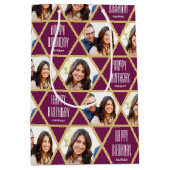 Happy Birthday Custom Foto Naam Star Patroon Plum Medium Cadeauzakje (Voorkant)