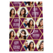 Happy Birthday Custom Foto Naam Star Patroon Plum Medium Cadeauzakje (Achterkant)