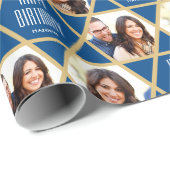 Happy Birthday Custom Foto Star Patroon Blauw Cadeaupapier (Rol Hoek)