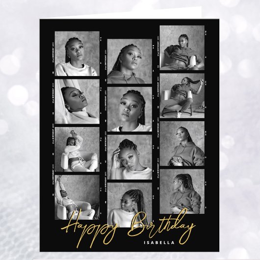 Happy Birthday Custom Fotofilm Strip Zwart Groot Kaart