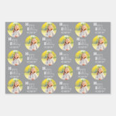 Happy Birthday Custom Fotoset van 3 Blauw Geel Inpakpapier Vel (Voorkant 3)