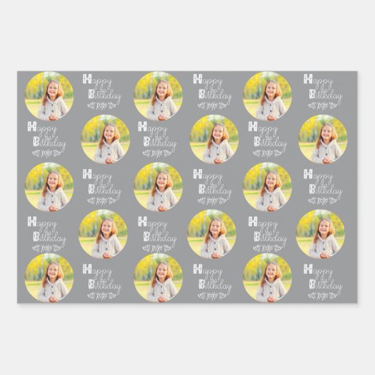 Happy Birthday Custom Fotoset van 3 Blauw Geel Inpakpapier Vel (Voorkant 3)