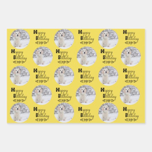 Happy Birthday Custom Fotoset van 3 Blauw Geel Inpakpapier Vel (Voorkant 2)