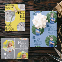 Happy Birthday Custom Fotoset van 3 Blauw Geel