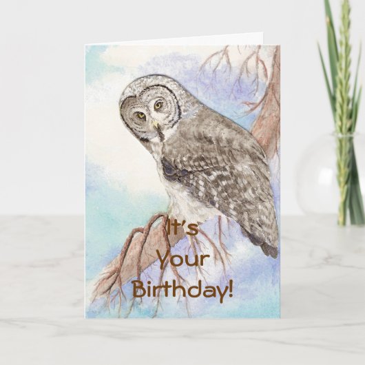 Happy Birthday Custom Great Grey Owl, Bird Natuur Kaart (Voorkant)