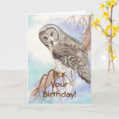 Happy Birthday Custom Great Grey Owl, Bird Natuur Kaart (Gele Bloem)