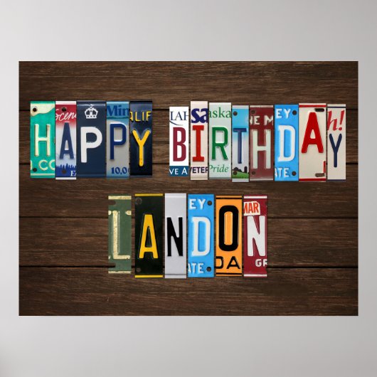 Happy Birthday Custom License Bord Sign LANDON Poster (Voorkant)