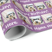Happy Birthday Custom Name 6 Square Photo Collage Cadeaupapier (Rol Hoek)
