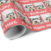 Happy Birthday Custom Name 6 Square Photo Collage Cadeaupapier (Rol Hoek)