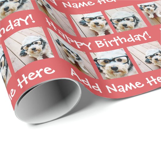 Happy Birthday Custom Name 6 Square Photo Collage Cadeaupapier (Rol Hoek)