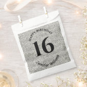 Happy Birthday Custom Name Age Year Silver Glitter Bedankzakje (Geknipt)