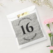 Happy Birthday Custom Name Age Year Silver Glitter Bedankzakje (Gezegeld)