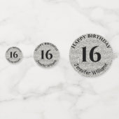 Happy Birthday Custom Name Age Year Silver Glitter Confetti (Achterkanten)