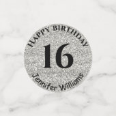 Happy Birthday Custom Name Age Year Silver Glitter Confetti (Kleine voorkant)