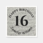 Happy Birthday Custom Name Age Year Silver Glitter Servet (Voorkant)
