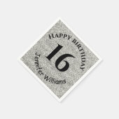 Happy Birthday Custom Name Age Year Silver Glitter Servet (Hoek)
