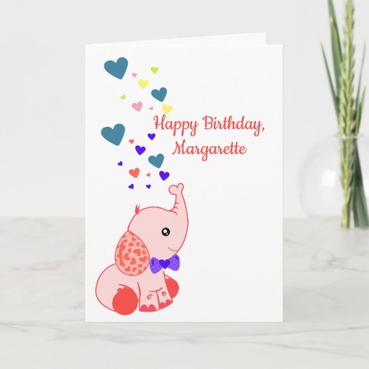 Happy Birthday, Custom name and Cute Baby Elephant Kaart (Voorkant)
