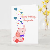 Happy Birthday, Custom name and Cute Baby Elephant Kaart (Gele Bloem)