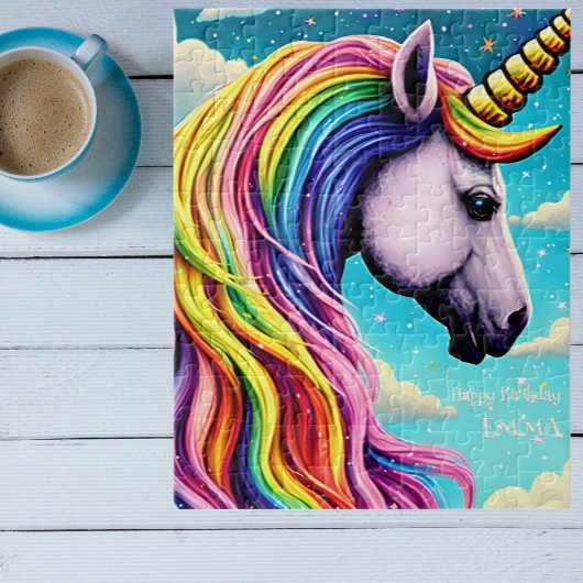 Happy Birthday Custom Name and Rainbow Unicorn Legpuzzel