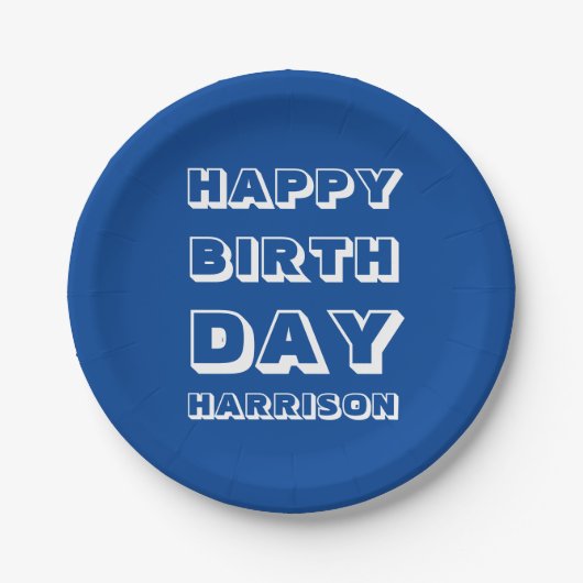 Happy Birthday Custom Name blue White Paper Bord (Voorkant)