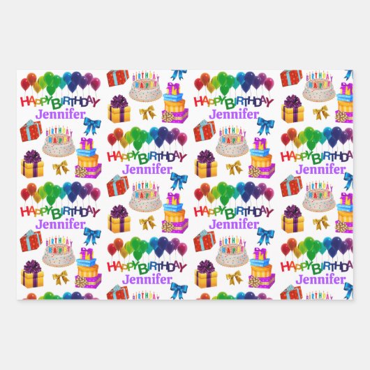 Happy Birthday Custom Name Bright & Cheerful 3 Inpakpapier Vel (Voorkant 3)