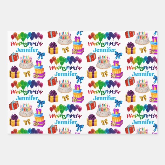 Happy Birthday Custom Name Bright & Cheerful 3 Inpakpapier Vel (Voorkant 2)