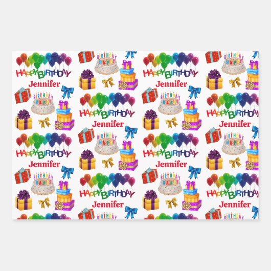 Happy Birthday Custom Name Bright & Cheerful 3 Inpakpapier Vel (Voorkant)