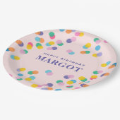 Happy Birthday Custom Name Confetti Blush Pink Papieren Bordje (Gekanteld)