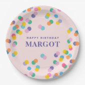 Happy Birthday Custom Name Confetti Blush Pink Papieren Bordje (Voorkant)