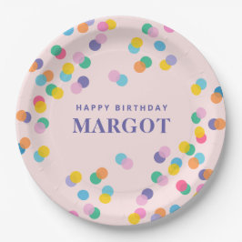 Happy Birthday Custom Name Confetti Blush Pink Papieren Bordje