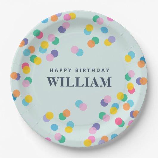 Happy Birthday Custom Name Confetti Mint Green Papieren Bordje (Voorkant)