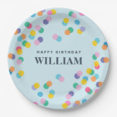Happy Birthday Custom Name Confetti Pastel Blue Papieren Bordje (Voorkant)