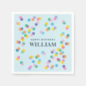 Happy Birthday Custom Name Confetti Pastel Blue Servet (Voorkant)