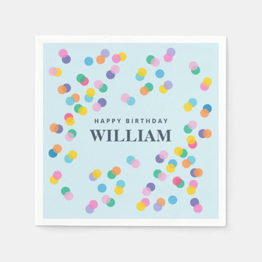 Happy Birthday Custom Name Confetti Pastel Blue Servet (Voorkant)