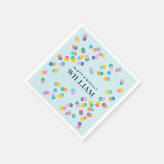 Happy Birthday Custom Name Confetti Pastel Blue Servet (Hoek)