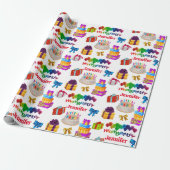 Happy Birthday Custom Name Cute en Colorful Cadeaupapier (Uitgerold)