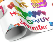 Happy Birthday Custom Name Cute en Colorful Cadeaupapier (Rol Hoek)