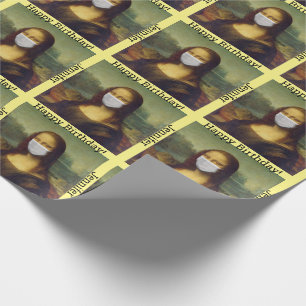 Happy Birthday Custom Name Face Mask Mona Lisa Cadeaupapier