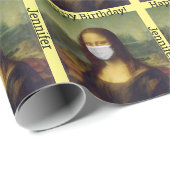 Happy Birthday Custom Name Face Mask Mona Lisa Cadeaupapier (Rol Hoek)