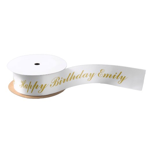 Happy Birthday Custom Name Gold Script Satijnen Lint (Spoel)